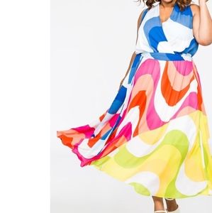 BOLD SWIRL SURPLICE MAXI DRESS